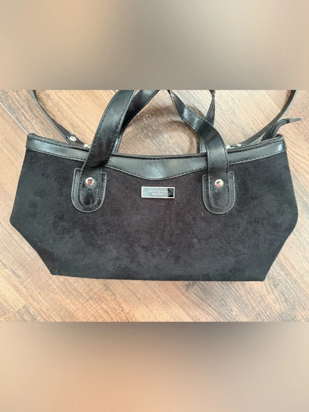 kate spade Black Suede Shoulder Bag with Faux Leather Trim
